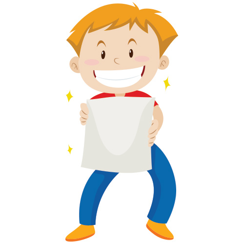 Happy boy displaying paper